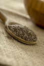 Wooden spoon heaping with dried chia seeds Royalty Free Stock Photo