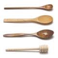 Wooden spoon isolated set with shadows closeup Royalty Free Stock Photo