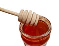 Wooden spoon and a jar of polyfloral bee honey. The concept of beekeeping Royalty Free Stock Photo