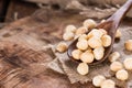 Wooden spoon with Macadamia nuts