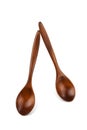 Wooden spoon made of bamboo, varnished and painted, isolated on a white background