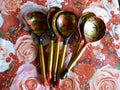 A wooden spoon painted in Khokhloma style Royalty Free Stock Photo