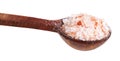 wooden spoon with pink Himalayan Salt close up