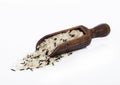 Wooden spoon of raw organic basmati long grain and wild rice on white background. Healthy food Royalty Free Stock Photo