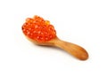 Wooden spoon of red salmon caviar close up Royalty Free Stock Photo