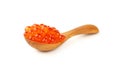 Wooden spoon of red salmon caviar close up Royalty Free Stock Photo