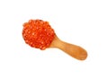 Wooden spoon of red salmon caviar close up Royalty Free Stock Photo