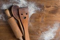 Wooden spoon, rolling pan and spatula Royalty Free Stock Photo