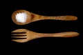 Wooden Spoon with salt and wooden fork Royalty Free Stock Photo