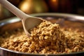 wooden spoon stirring apple crisp mixture