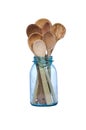 Wooden spoons in a blue canning jar