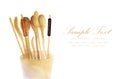 Wooden spoons , fork and chopsticks - watercolor painting on white background