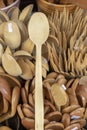 Wooden spoons and fork. Close-up. Close-up in light brown color Royalty Free Stock Photo