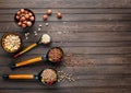 Wooden spoons painted with Khokhloma whith cereal