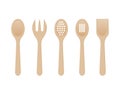 Wooden spoons on white background. Mixing spoon, spatula, fork, strainer. Royalty Free Stock Photo