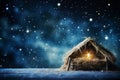 Wooden Stable at Dark Starry Night Royalty Free Stock Photo