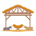 Wooden stable manger with cradle and animals Royalty Free Stock Photo