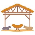 Wooden stable manger with cradle and animals Royalty Free Stock Photo