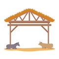 Wooden stable manger with ox and mule