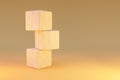 wooden stack of three cubes on infinite background pedestal for beauty, cosmetic product presentation. copy space template, 3D