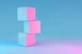 wooden stack of three cubes on infinite background pedestal for beauty, cosmetic product presentation. copy space template, 3D