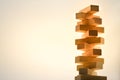 Wooden stack tower from wood blocks toy on abstract background Royalty Free Stock Photo