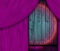 Wooden Stage Behind Purple Curtain