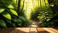 wooden stage for product display mockup in forest ai generated Royalty Free Stock Photo