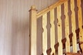 Wooden stair. Part of a wooden staircase. Light wood product