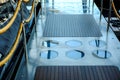 Wooden staircase leading to the deck of the cruise ship. Royalty Free Stock Photo