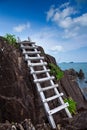 wooden staircase that leads to the sea view. Royalty Free Stock Photo