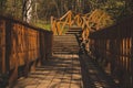 Wooden staircase in the park. stairs made from the wood in the forest Royalty Free Stock Photo