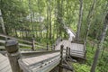 A wooden staircase through a ravine connecting the two parts of the museum.