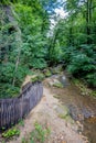 Wooden staircase on the sidehill seen from a higher perspective, river Black Ernz Royalty Free Stock Photo