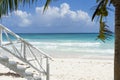 Wooden staircase in a tropical beach seafront Royalty Free Stock Photo