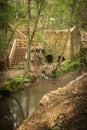 Wooden staircase and vegetation on the banks of the Lourido river in the Fonte Stanislaus Park