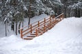 Wooden staircase in winter forest Royalty Free Stock Photo