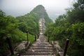 Wooden stairs high in the mountains, generative AI