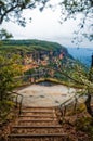 Wooden stairs on mountain track in Australian bush Royalty Free Stock Photo