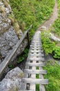 Wooden stairs on a mountain trail path Royalty Free Stock Photo