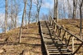 Wooden stairs pathway through forest woods Royalty Free Stock Photo