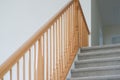 Wooden stairs. Stair handrail closeup. Royalty Free Stock Photo