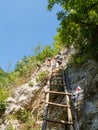 Wooden stairs on the trail to Inelet and Scarisoara hamlets, Romania