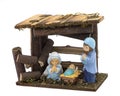 Wooden stall with christmas figures of holy family Royalty Free Stock Photo