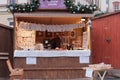 Wooden stall with jewelry at Christmas markets on the Cabbage Ma