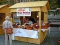 Wooden stall with a variety of smoked meat