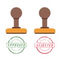 Wooden stamper and stamp mark with approved and rejected text Royalty Free Stock Photo