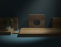 Wooden stand for display, luxury wooden porduct stand, empty wooden podium, concept stage showcase scene, 3D rendering