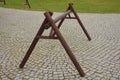 Wooden stand for hanging bicycles behind the saddle. mountain bikes cannot be placed well in classic stands due to wide handlebars