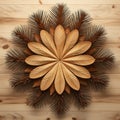 Photorealistic Wooden Pine Flower With Symmetrical Wood Grain